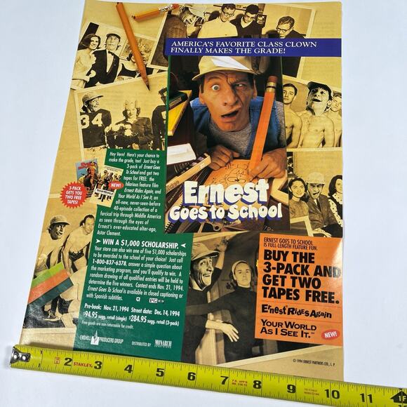 Vintage 90s Ernest Goes to School Movie Retailer VHS Promo Ad Advertisement Rare - Picture 2 of 4